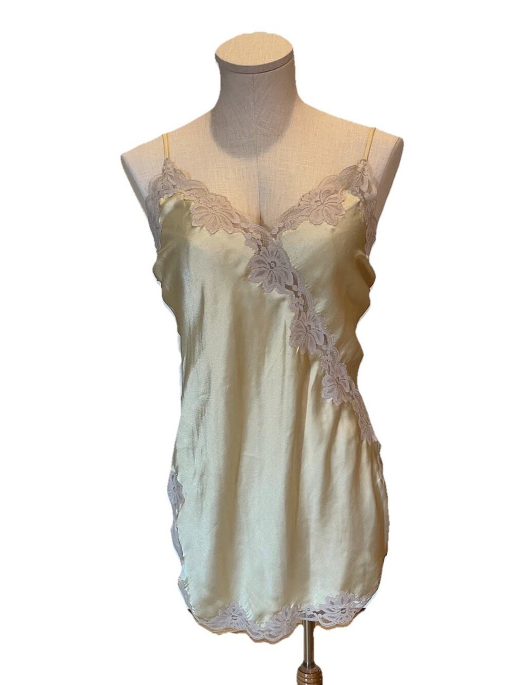 Vtg Women’s Chemise Satin Nightown Yellow Lingerie Marsha Bergen Colonial 80s